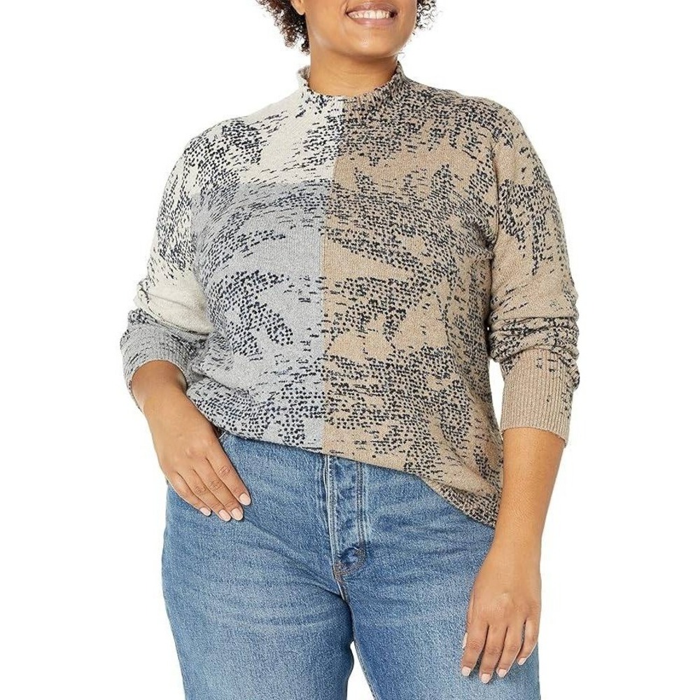 NWT NIC+ZOE Cozy Up Stamped Mock Turtleneck Block Print Mock Sweater Size S
